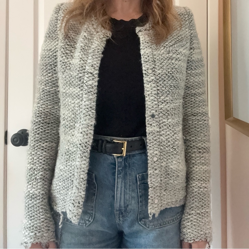 IRO Carene wool blend knit blazer sweater jacket in white/grey size 38